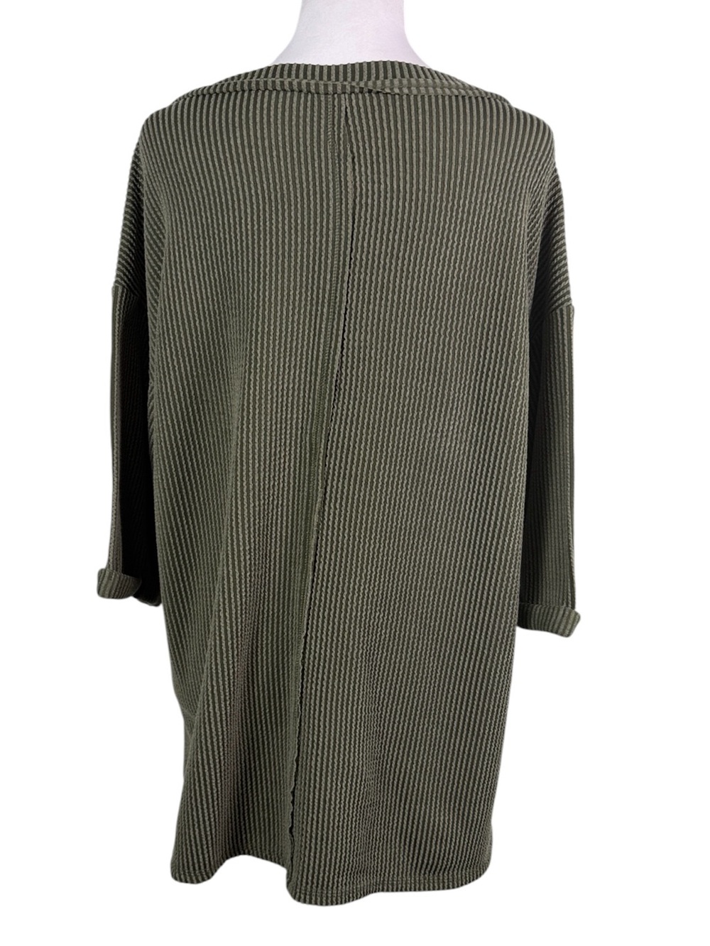 Zenana Outfitters Oversized Olive V-Neck Ribbed Knit Pullover Top size S-M Boho - Picture 4 of 10